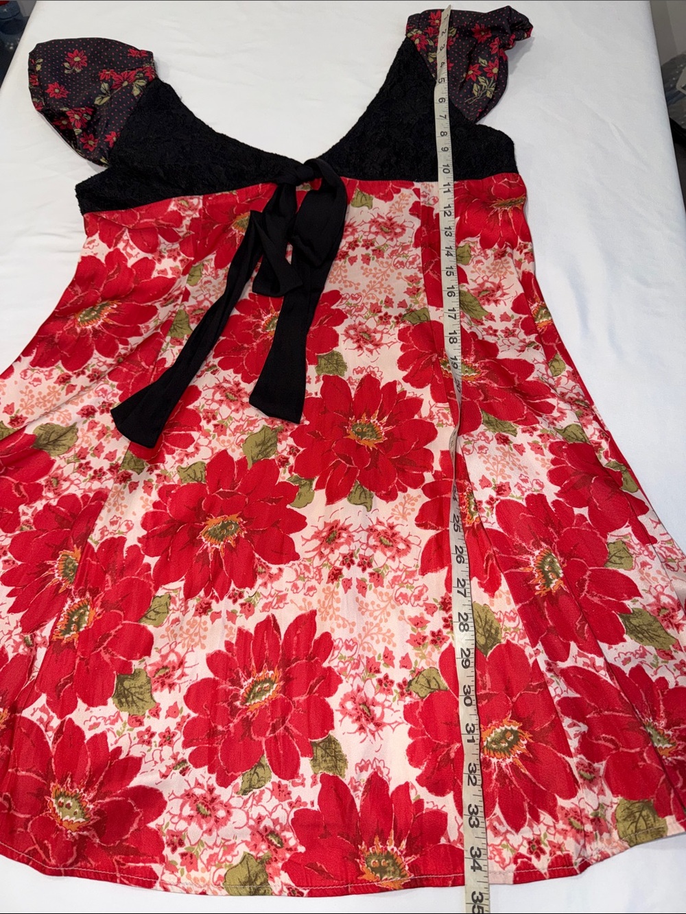 Free People Aurora Dress Red Floral A-line Mini Babydoll Puff Sleeves Size: XL - Picture 10 of 10
